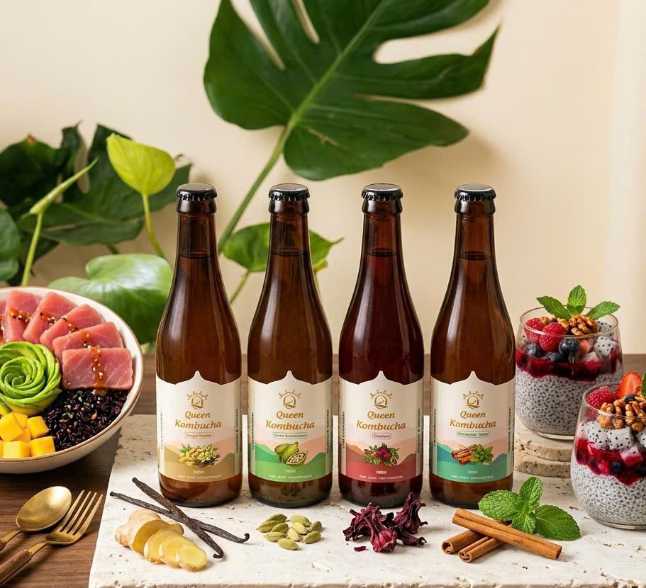 Queen Kombucha kết hợp bữa ăn lành mạnh