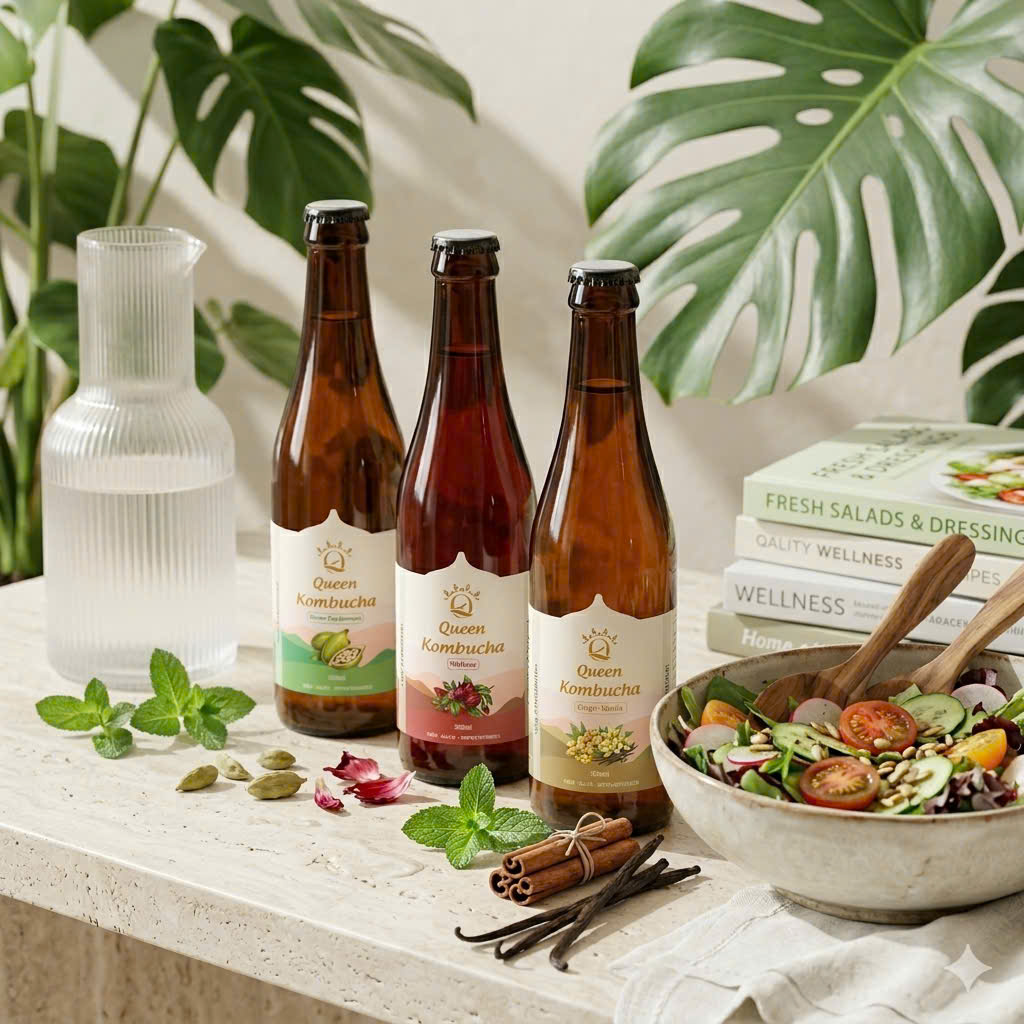 Queen Kombucha và salad healthy