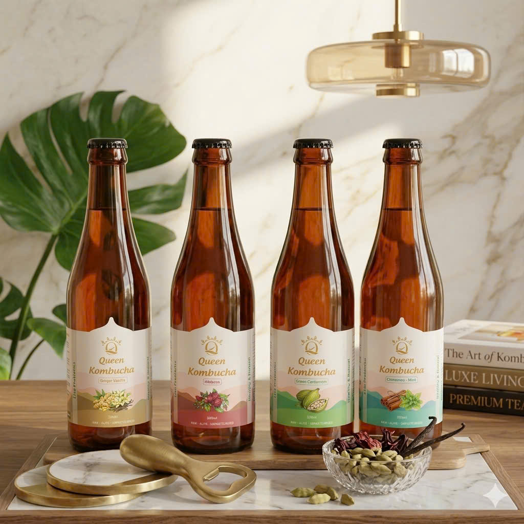 Queen Kombucha bốn vị trên bàn đá